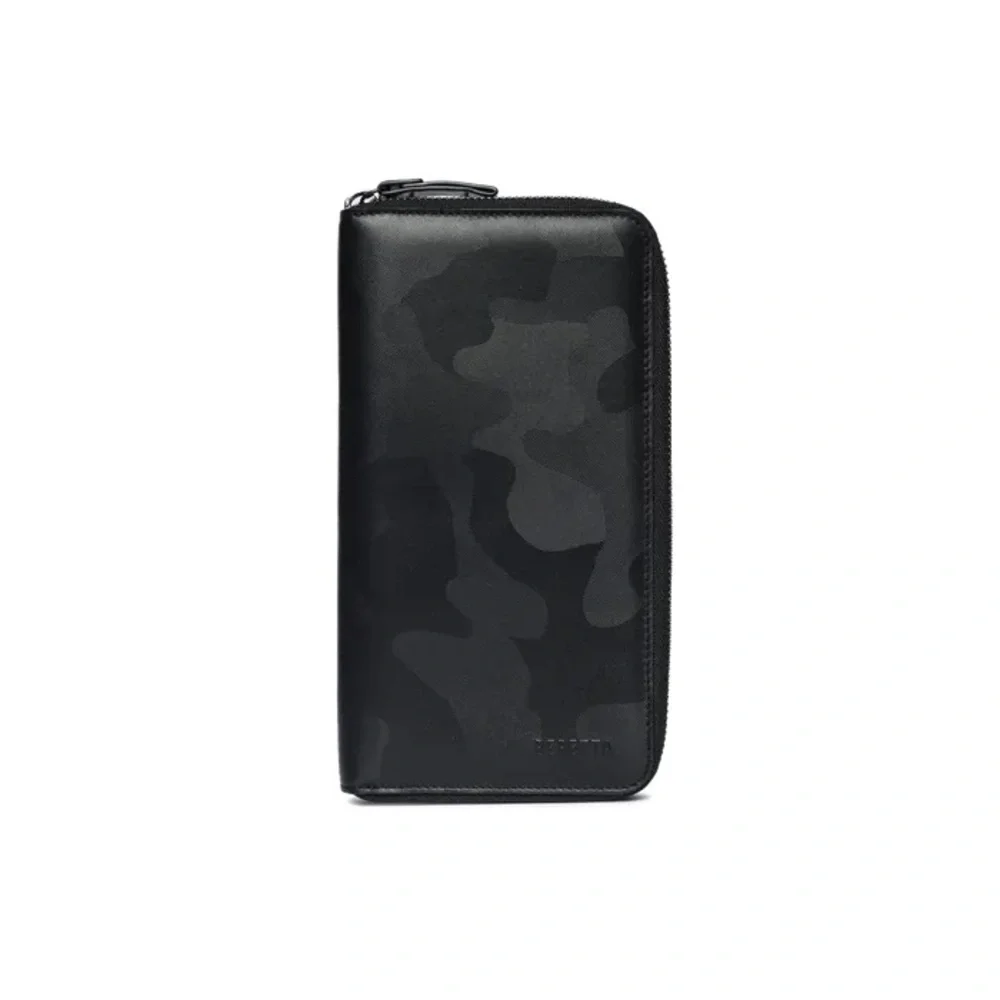 NEW Beretta Black Camo Leather Zipped Pouch Travel Wallet Bifold NIB